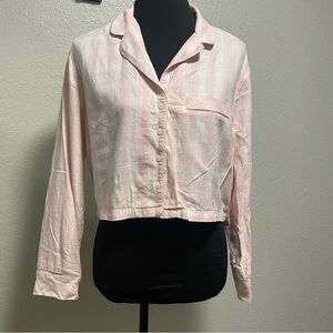 Victoria's Secret Womens Pink White Striped Long Sleeves Pajama Top Size Small